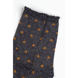 Navy Sparkly Gold Star Print Socks