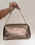 Bronze Leather Clutch/ Shoulder/ Crossbody Bag with Chain Strap & Leather Crossbody Strap