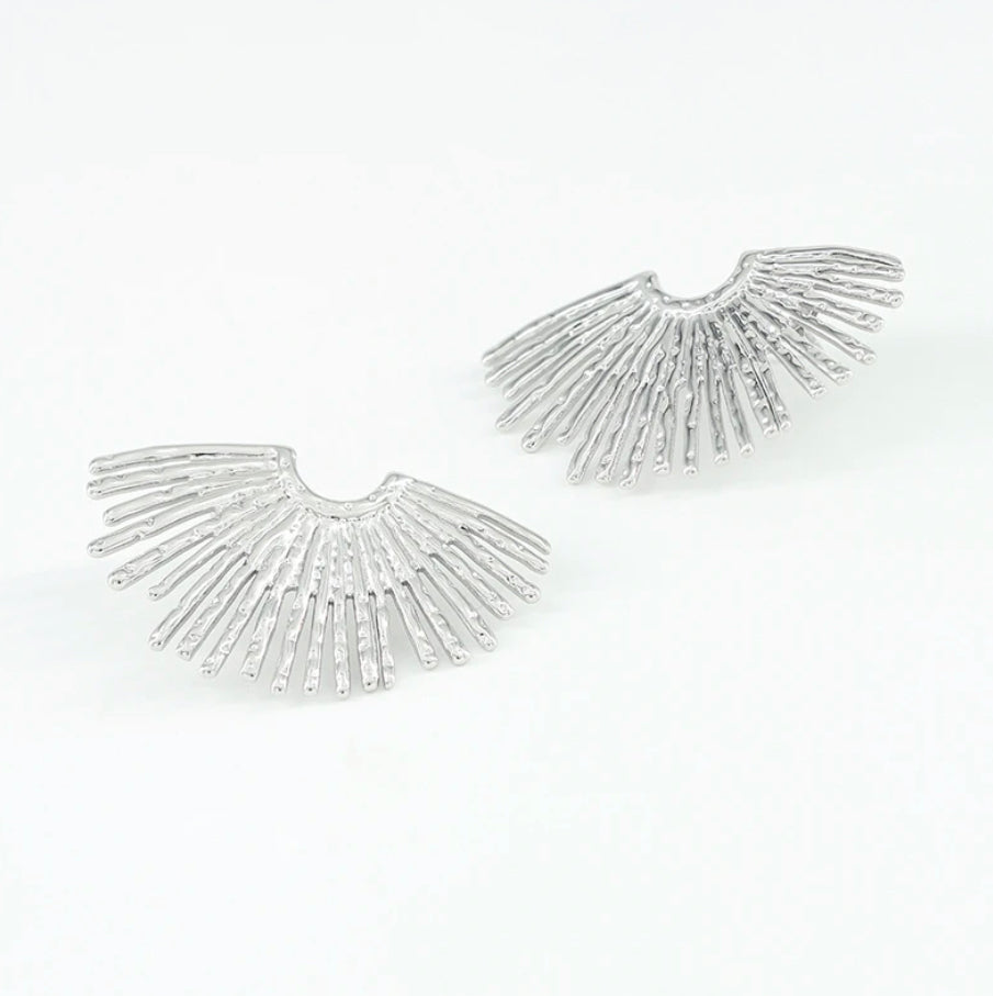 Silver Fan Stud Earrings