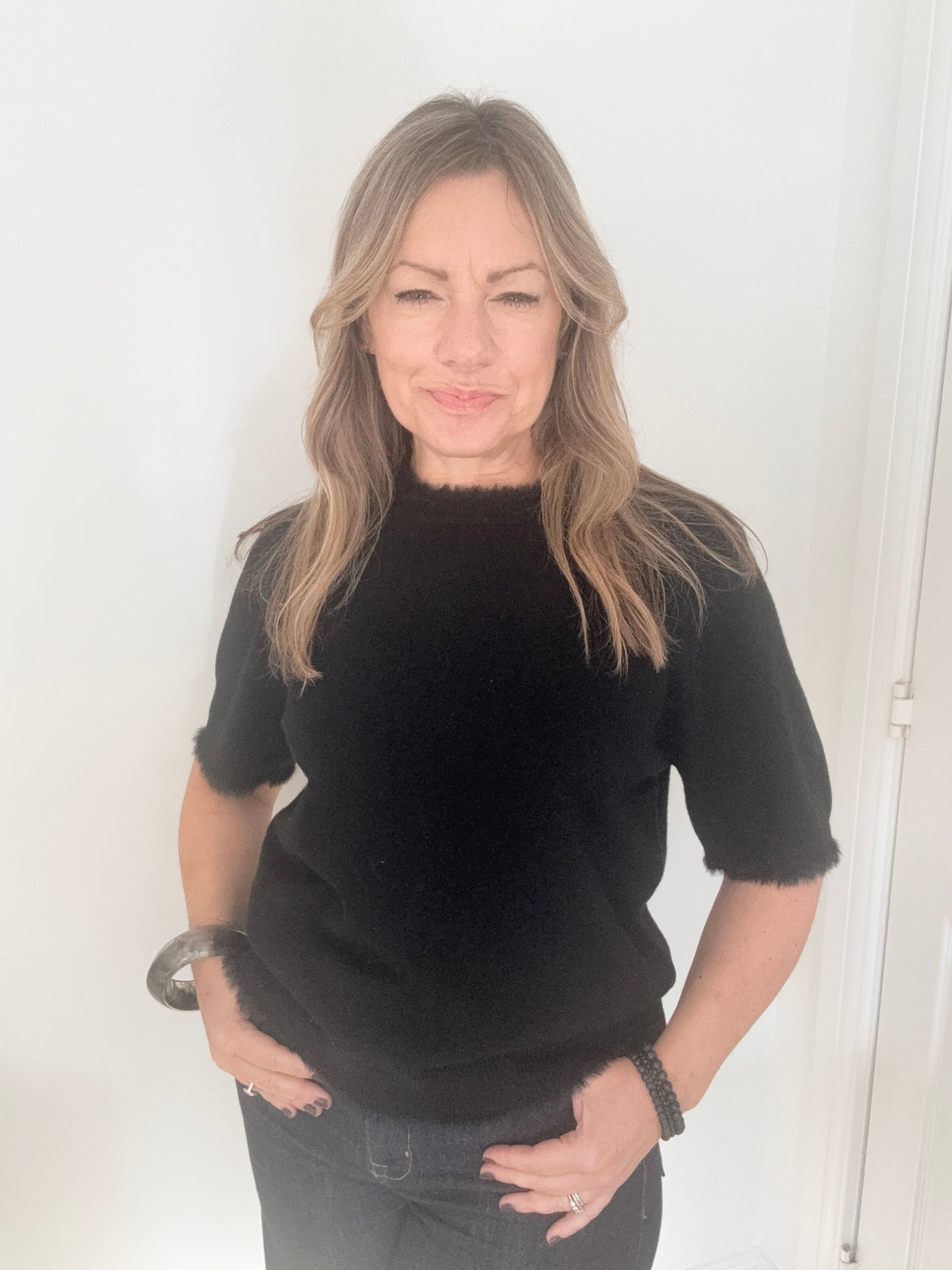 Black Faux Fur Trim Jumper