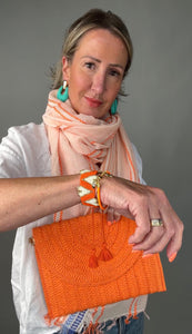 Bright Orange Straw Woven Clutch Bag