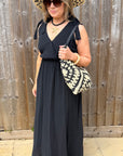 Black Bow Shoulder Maxi Dress