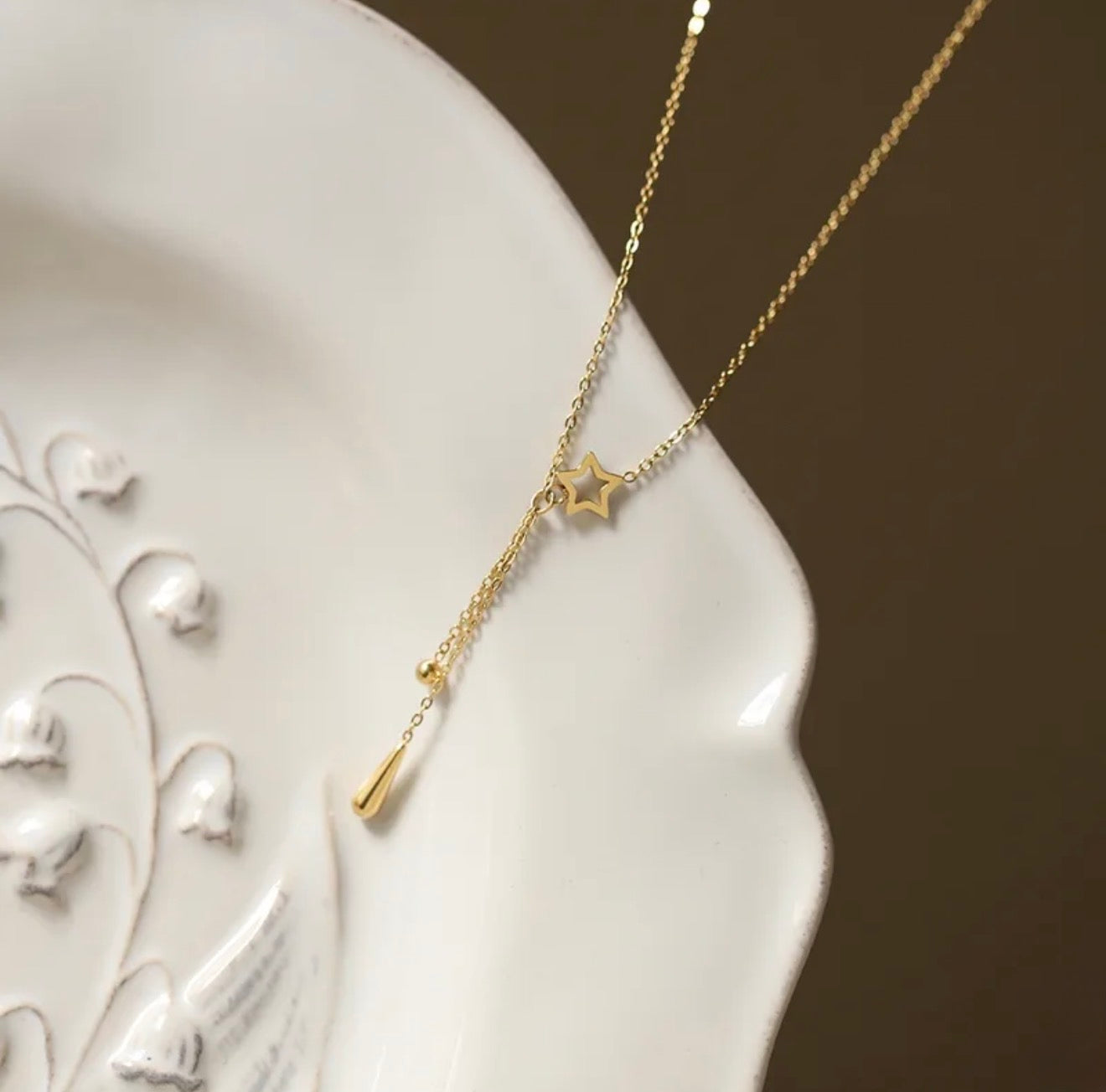 Gold Delicate Star Drop Necklace