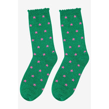 Cargar imagen en el visor de la galería, Green Sparkly Pink Star Print Socks
