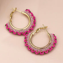 Load image into Gallery viewer, Pink Beaded Hoop Earrings
