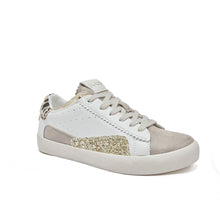 Load image into Gallery viewer, Grey &amp; Gold Leopard Heel Trainers
