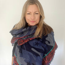 Load image into Gallery viewer, Navy &amp; Blue Camo Scarf with Stars
