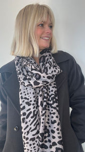 Grey Leopard Print Scarf