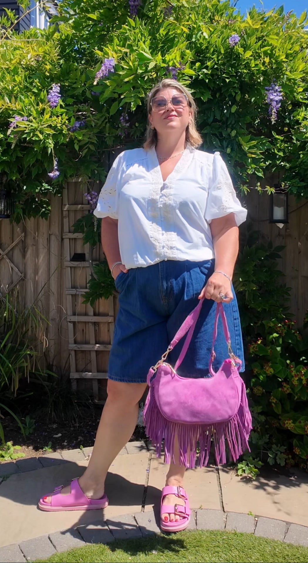 Pink Suede Fringed Crossbody Bag