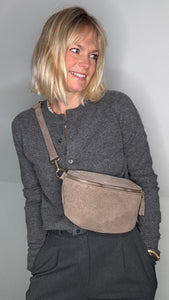 Suede Large Dark Taupe Crossbody/ Waist Bag