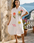 White Embroidered Flowers Beach Dress/ Kaftan