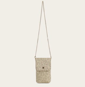 Stone Leopard Print Woven Crossbody Phone Bag