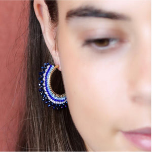 Blue Beaded Hoop Earrings
