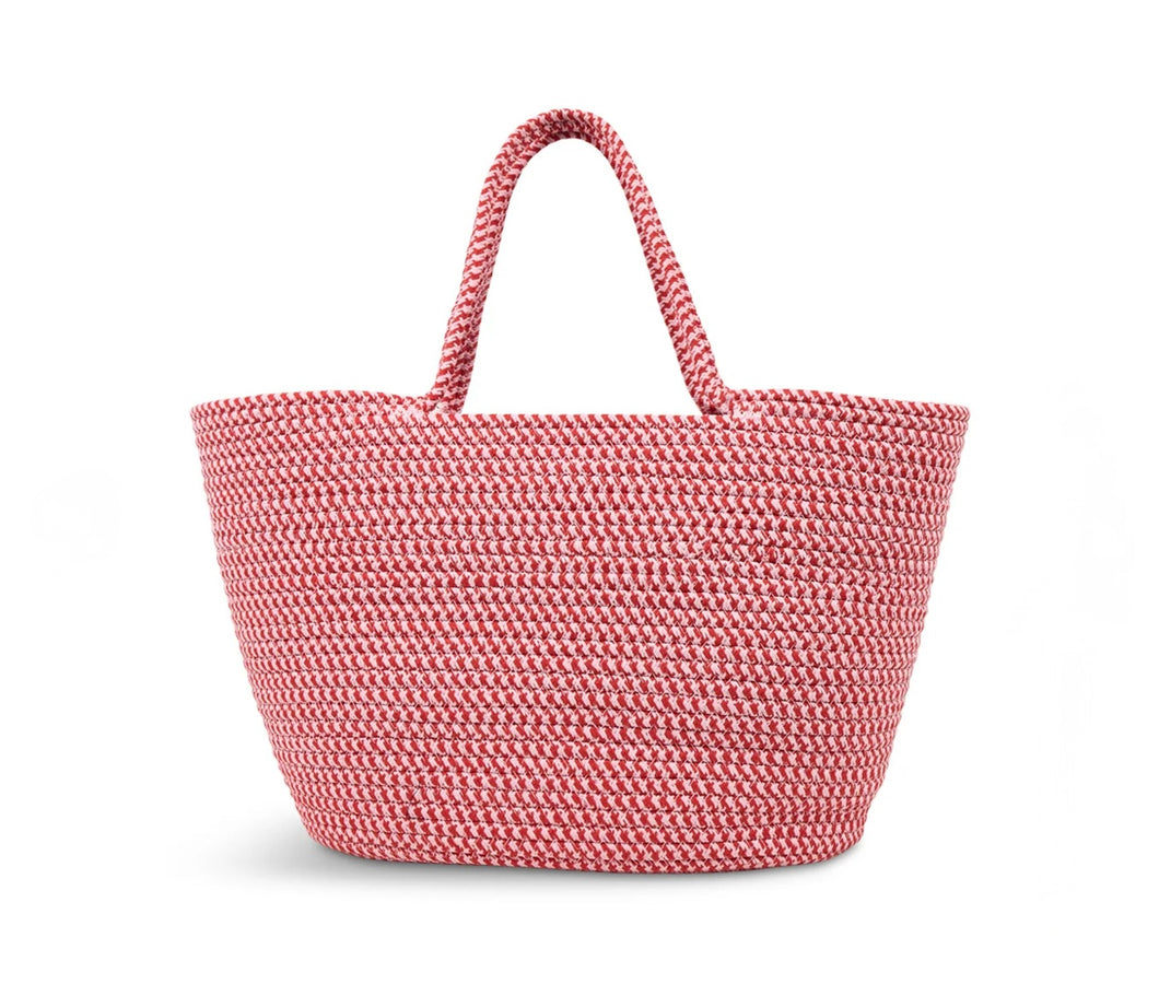 Pink & Red Cotton Woven Basket Bag