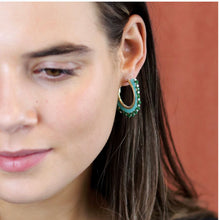 Load image into Gallery viewer, Green &amp; Aqua Beaded Hoop Earrings
