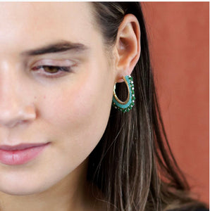 Green & Aqua Beaded Hoop Earrings