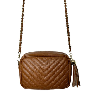 Dark Tan Chevron Tassel Bag