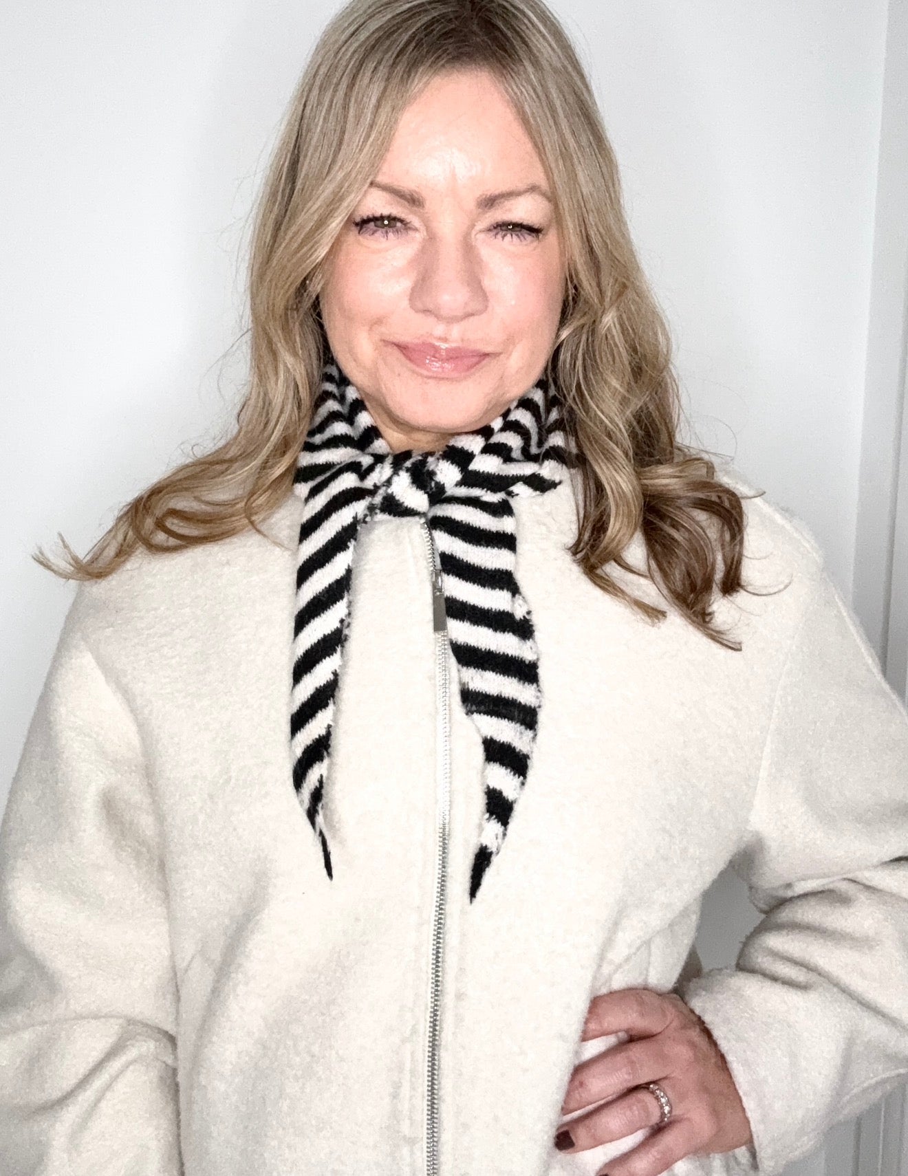 Black &amp; Cream Stripe Knitted Triangle Scarf/ Necktie