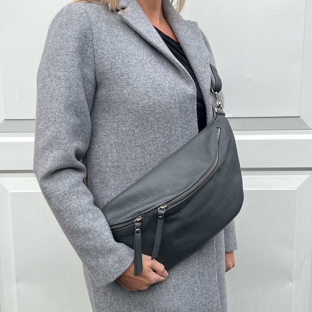 Dark Grey Large Crossbody Bum Bag