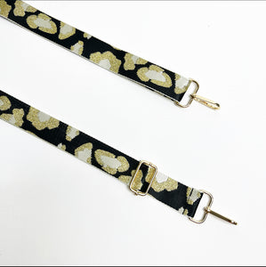Black & Cream Animal Print Bag Strap - Gold Hardware
