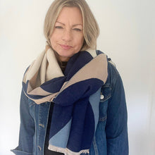 Load image into Gallery viewer, Navy &amp; Camel Retro Print Blanket Scarf
