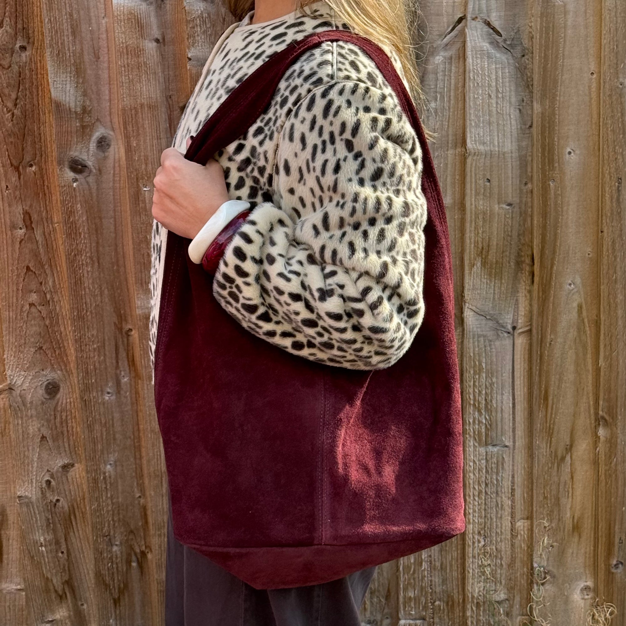 Preorder for dispatch w/c 28/9 - Burgundy Suede Slouchy Tote Bag