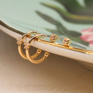 Gold Hoop & Crystal Stud Earrings Set