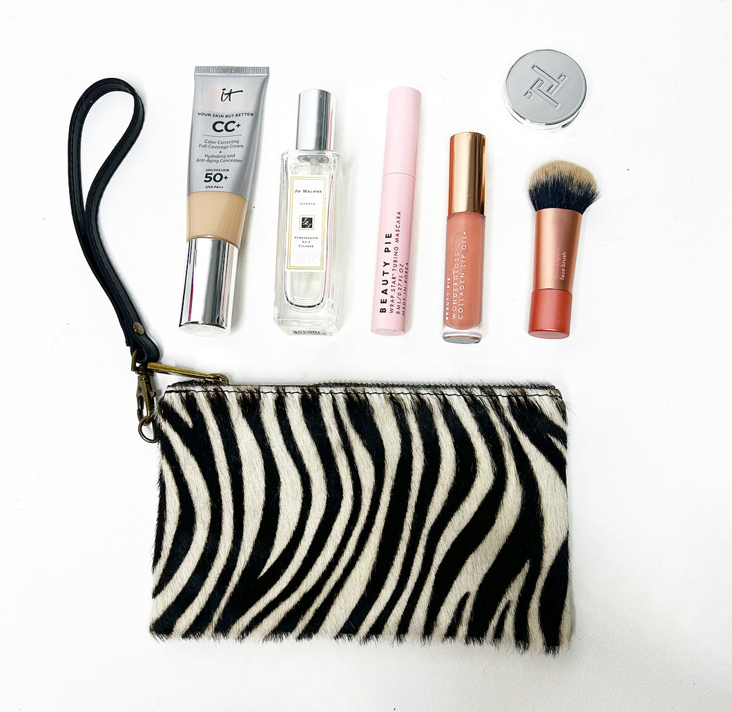 Zebra Print Pony Skin Wristlet/ Make Up Bag
