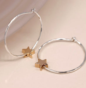 Silver Hoop & Gold Star Earrings