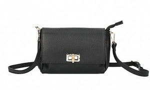 Black Leather Buckle Front Crossbody Bag
