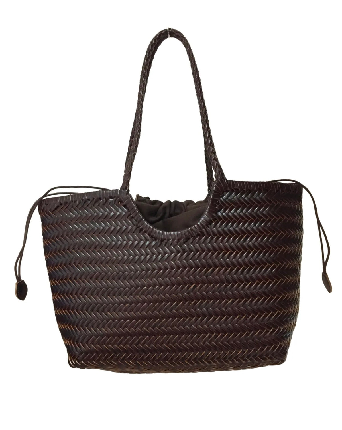 Preorder for dispatch w/c 12/10 - Dark Brown Leather Weave Medium Tote Bag