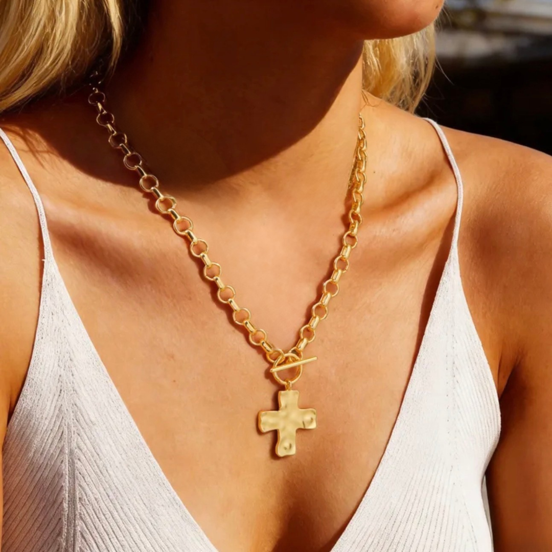 Preorder for dispatch w/c 18/5 - Chunky Gold Cross T-Bar Necklace
