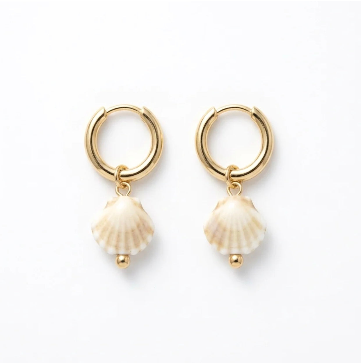 Gold & Cream Porcelain Seashell Earrings for women 
