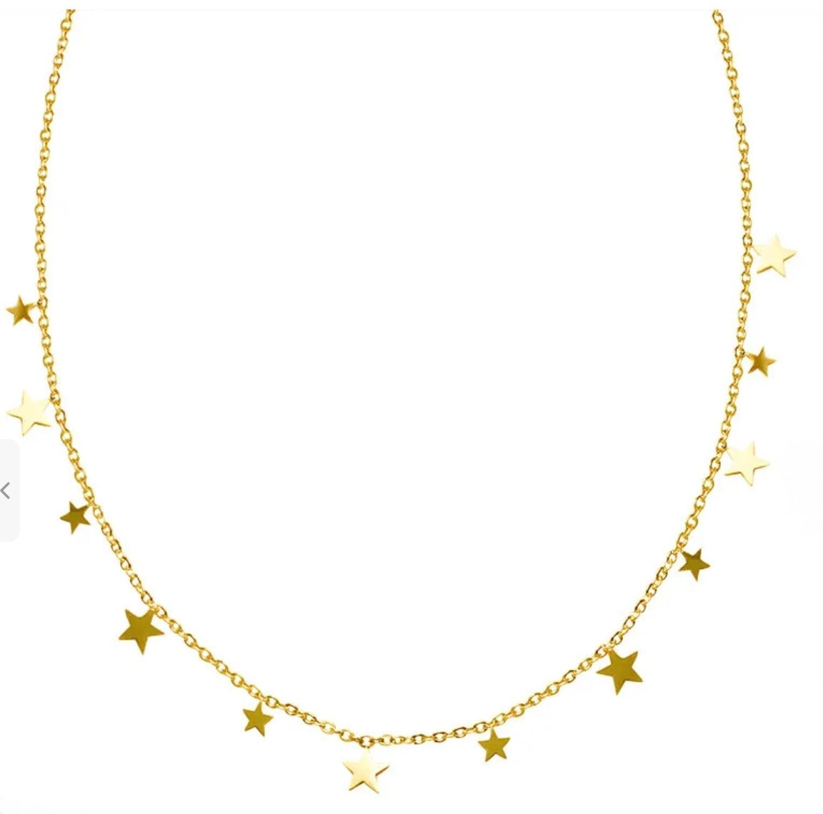 Gold necklace with star pendants.