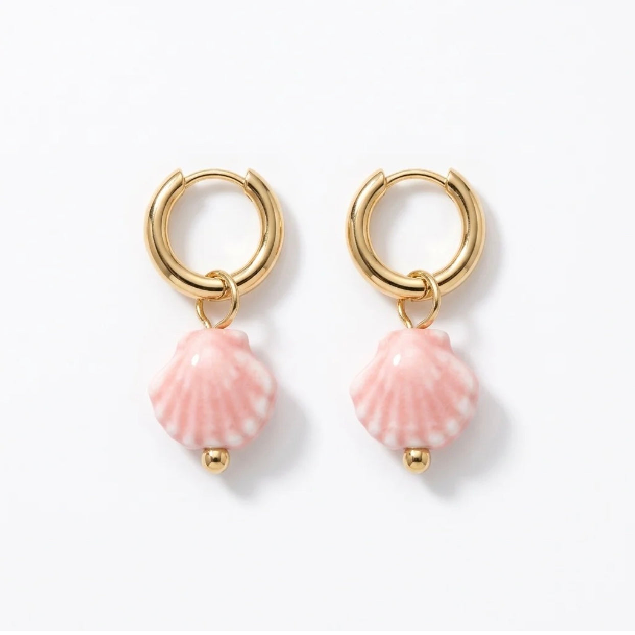 Gold & Pink Porcelain Seashell Earrings for women