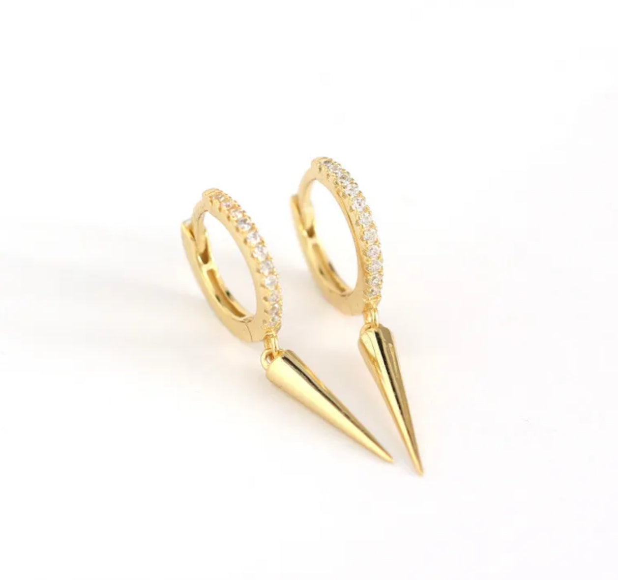 Gold hoop earrings with spike designs