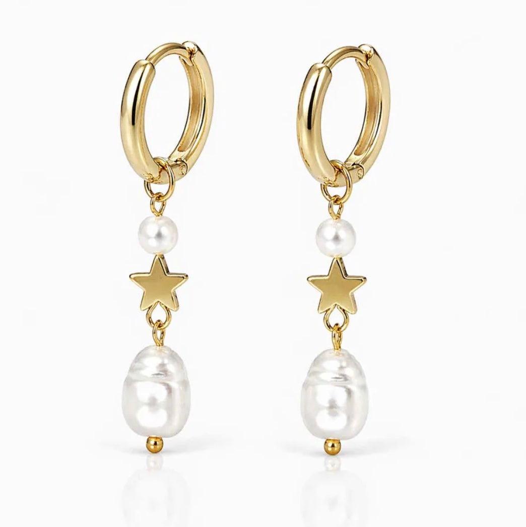 Gold Star & Pearl drop Earrings for women
