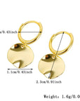 Gold  textured disc hoop earrings with measurements and weight details 
