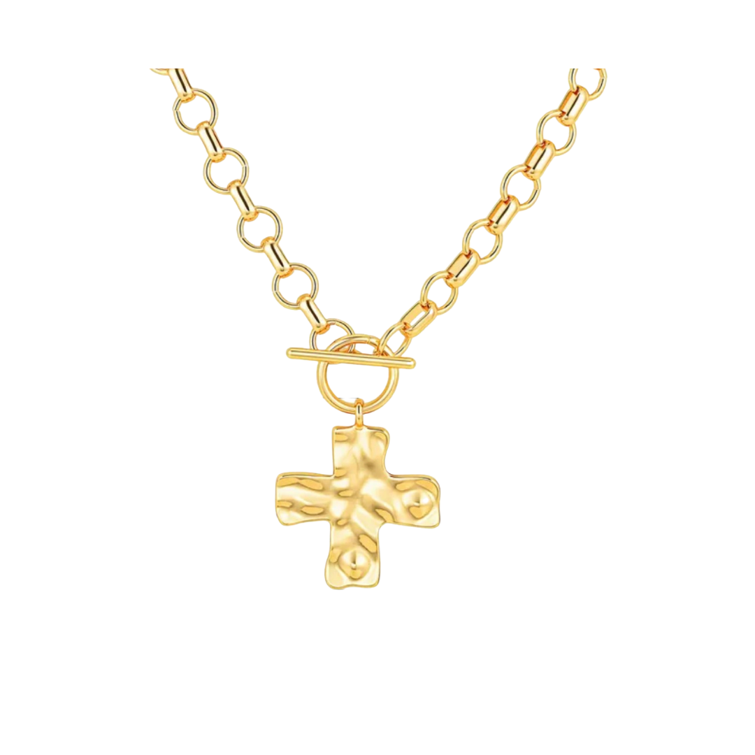 Preorder for dispatch w/c 18/5 - Chunky Gold Cross T-Bar Necklace