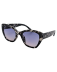 Sunglasses with grey tortoiseshell frame and grey lenses on a white background for women