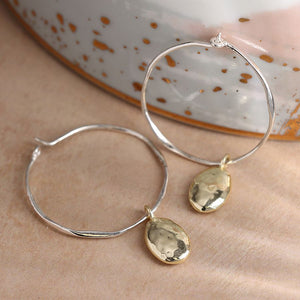 Silver Hoop & Gold Pebble Earrings