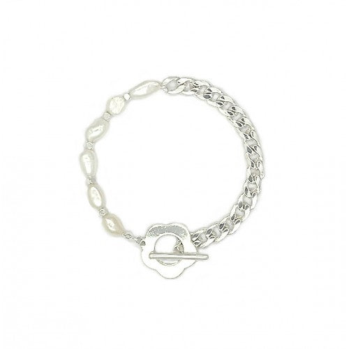 Pearl & Flower Silver Chunky Chain Bracelet