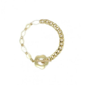 Pearl & Flower Gold Chunky Chain Bracelet