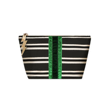 Laden Sie das Bild in den Galerie-Viewer, Black &amp; Green Glitter Stripe Small Clutch/ Make Up Bag
