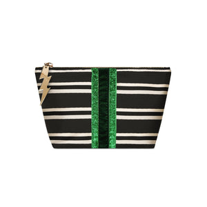 Black & Green Glitter Stripe Small Clutch/ Make Up Bag