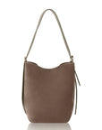 Taupe Suede Shoulder Bag with Leather Strap