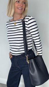 Navy Leather Bucket Bag