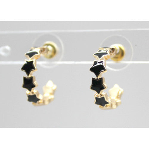 Gold & Black Star Hoop Earrings