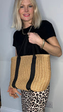 Load image into Gallery viewer, Straw Bag with Black Woven Handles
