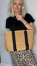 Load image into Gallery viewer, Straw Bag with Black Woven Handles
